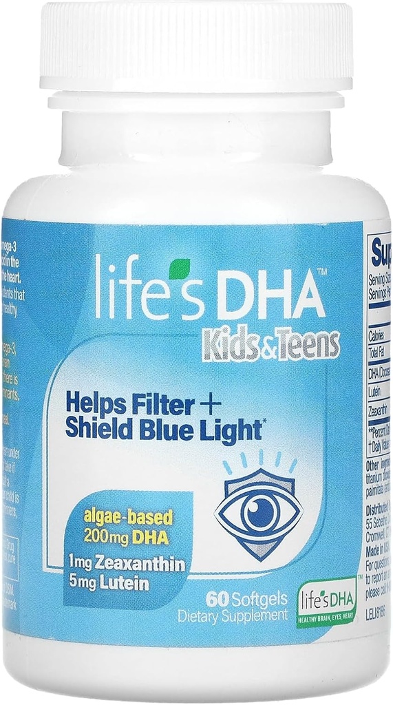 Kids & Teens Daily Supplement with Lutein for Eye & Brain Health - Life's DHA Softgels - Non-GMO - 60ct