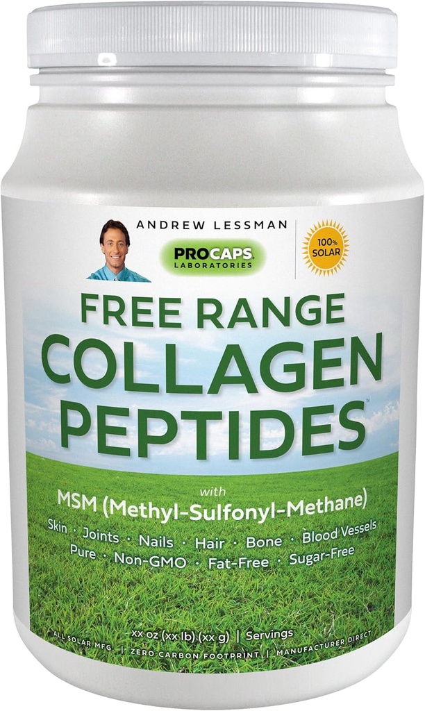 Pure Free Range Collagen Peptides Powder - 60 Servings, Supports Skin & Joint Health, Super Soluble, Unflavored, No Sugar, No Additives