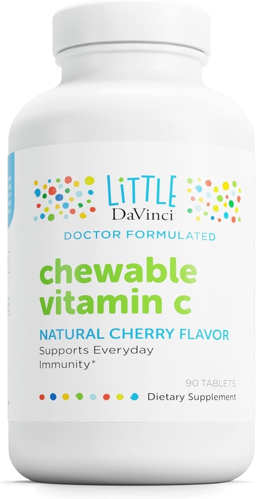 Cherry Flavored Kids Chewable Vitamin C Supplement with Pectin and Rose HIPS - Immune Support and Skin Health - 90 Tablets