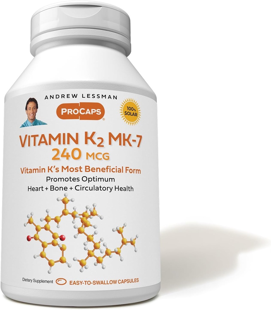 High Potency Vitamin K2 MK7 240 mcg Softgels - Supports Calcium Utilization, Skeletal, Heart, Arterial Health - No Additives, Easy to Swallow