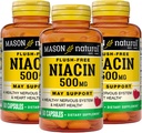 Pack of 3 Mason Natural Niacin 500 mg Flush-Free Capsules for Heart Health & Energy Production
