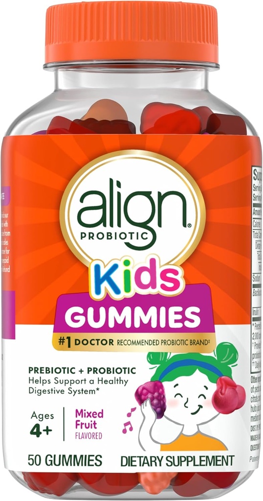 Align Kids Probiotic Gummies with Prebiotic for Healthy Digestion - Doctor Recommended Brand, 50 Count