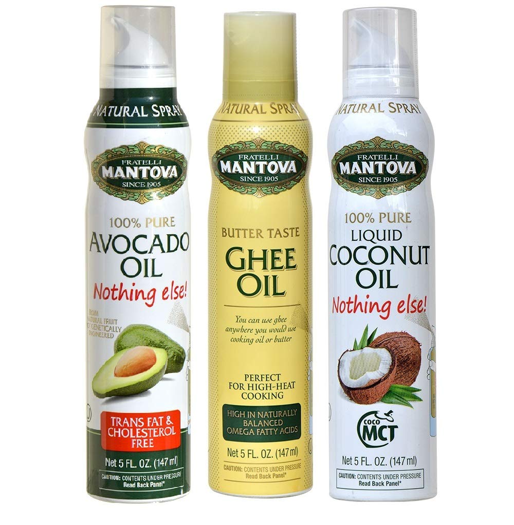 Mantova Keto Spray Oil Set - Avocado, Ghee, Coconut MCT Oil - Pack of 3 for Healthy Cooking