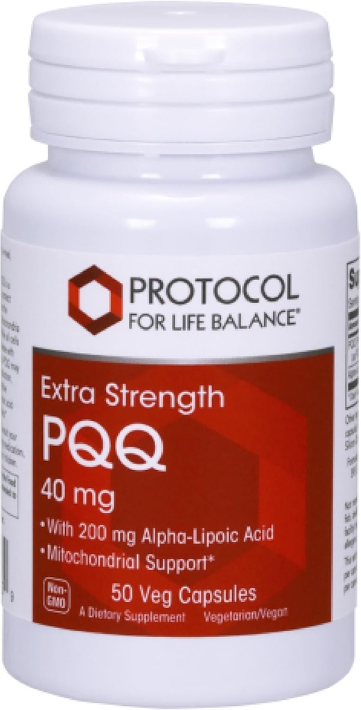 Extra Strength Protocol PQQ 40mg Heart Health Supplement with Alpha-Lipoic Acid - Non-GMO & Kosher - 50 Veg Caps - Men & Women