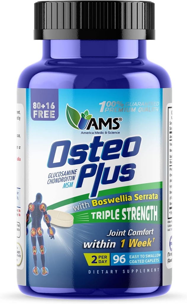 Osteo Plus Joint Supplement with Boswellia Serrata & MSM - 96 Caplets for Men and Women