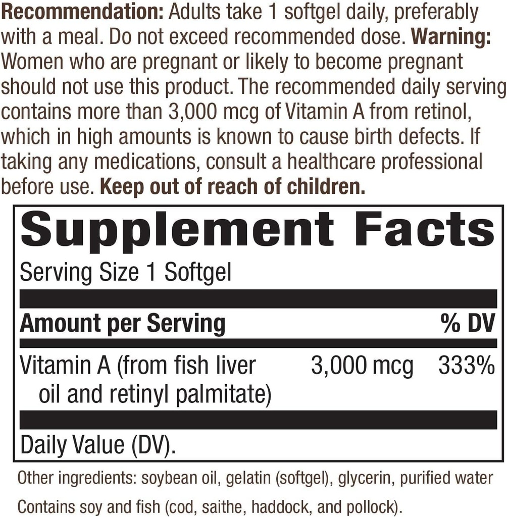 High Potency Nature's Way Vitamin A Softgels - 10000 IU - 100 Count