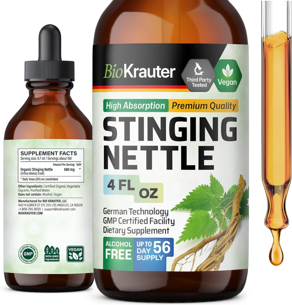 Stinging Nettle Root Extract Liquid Tincture - Natural Urinary Support Supplement - Vegan, Sugar & Alcohol Free - 4 Fl.Oz.
