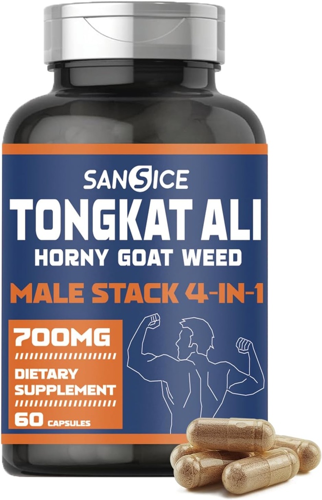 Male Vitality Supplement with Tongkat Ali, Horny Goat Weed, Oryzanol & Colostrum - Hormone, Energy, Strength - 60 Capsules
