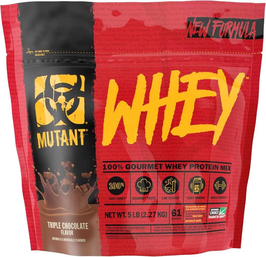 Triple Chocolate Mutant Whey Protein Powder Shake - 100% Whey, Gourmet Taste, 22g Protein, Fast Absorption, Easy Digestion, 5lbs