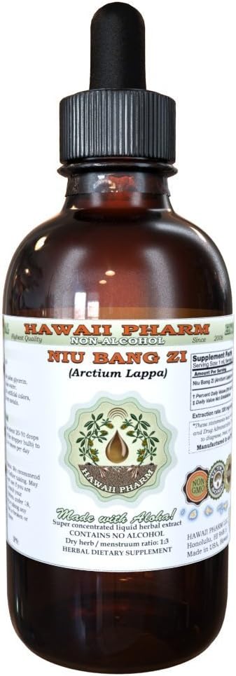 NIU Bang Zi Burdock Seed Glycerite Liquid Extract - Alcohol-Free Herbal Supplement - 2 fl.oz - Made in USA by Hawaii Pharm