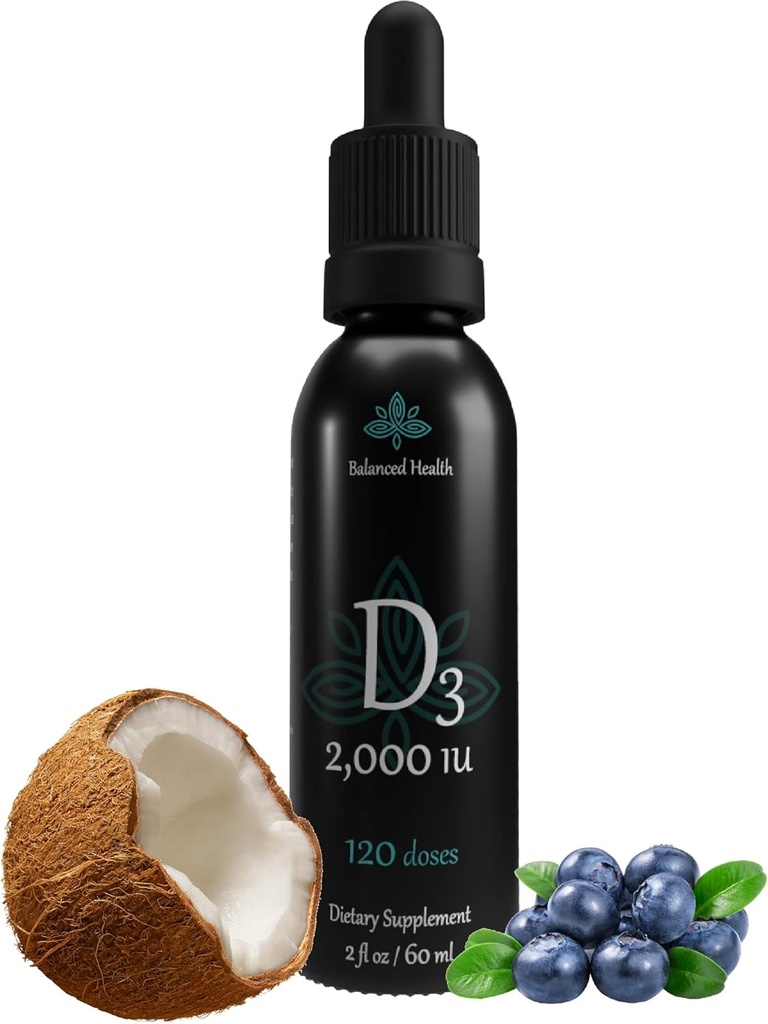 Blueberry Flavored Liquid Vitamin D Drops with MCT Oil for Faster Absorption - 2,000 IU, 2 Fl Oz - Non GMO Vegetarian Formula - 120 Doses