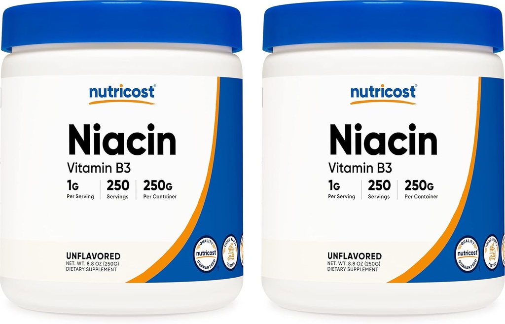 Nutricost Niacin Vitamin B3 Powder 500g (2 Pack) - 1g per Serving - Includes Scoop