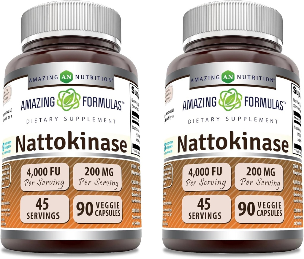 Amazing Nutrition Nattokinase Dietary Supplement 100mg Veggie Capsules | 2000 FU Enzyme Activity | Non-GMO, Gluten Free | Made in USA - 90 Count (2 Pack)