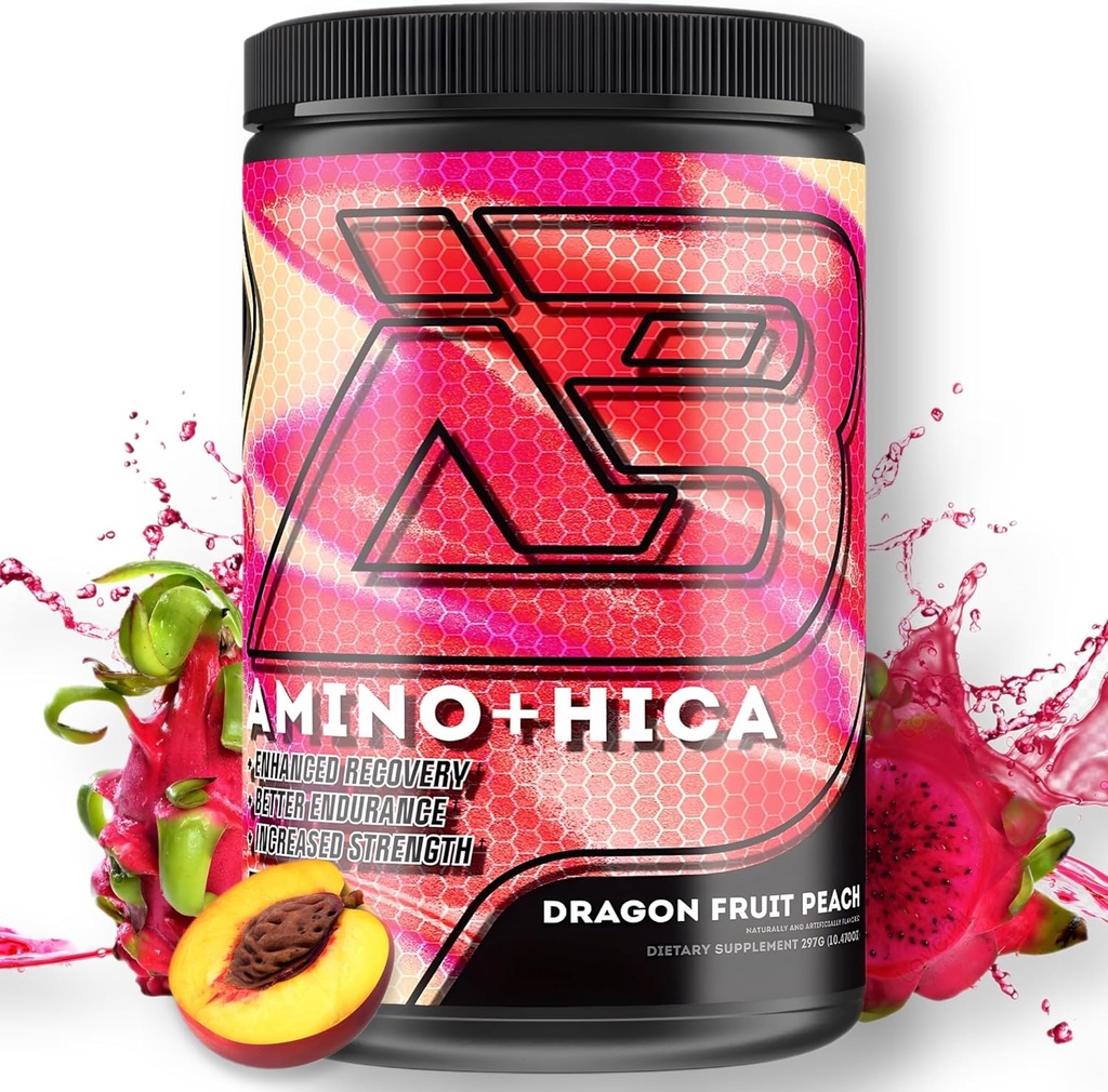 Boneafide Nutrition Amino + HICA EAA Supplement - Dragon Fruit Peach Flavor | Boost Recovery, Endurance, Strength, Energy, Hydration | BCAA, Electrolytes, Leucine | Powder, 30 Servings