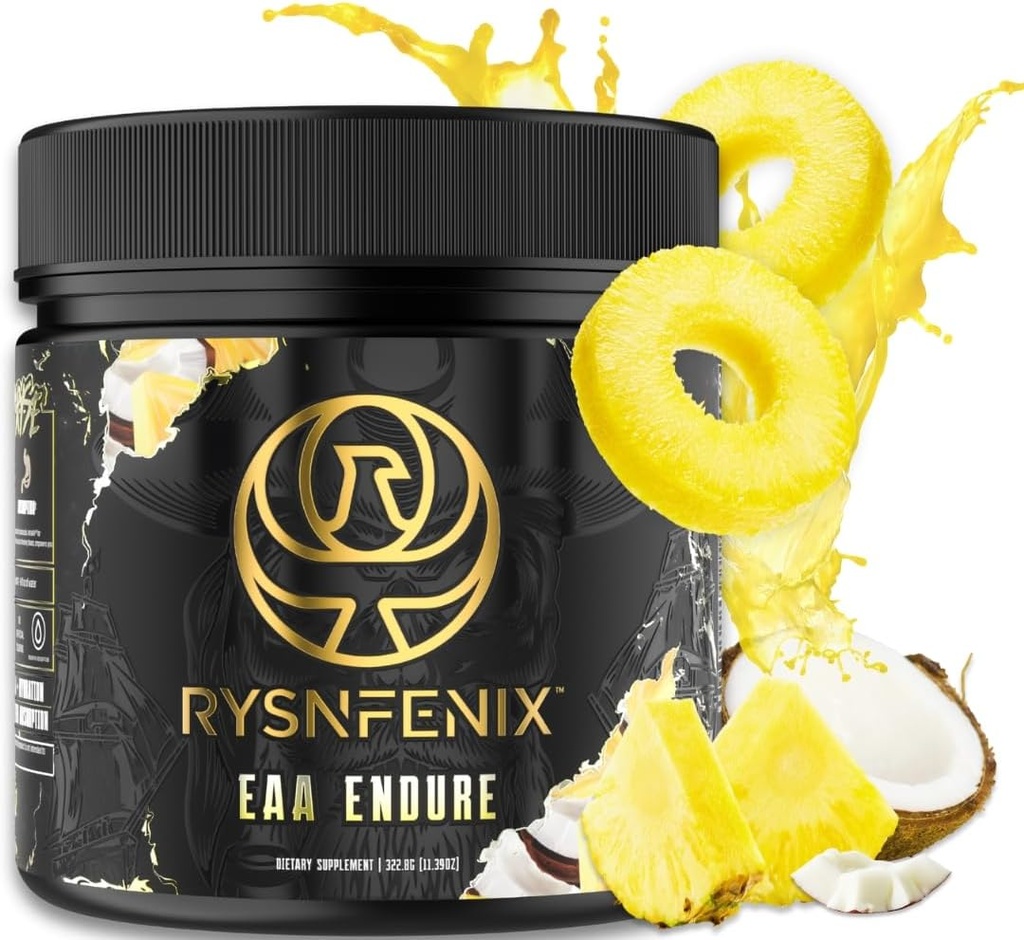 RysnFenix EAA Endure: 11g EAA + BCAA Blend with Astragin & Black Pepper Extract for Optimal Amino Acid Absorption, Aquamin Electrolytes for Hydration | 25 Servings (Pina Colada)