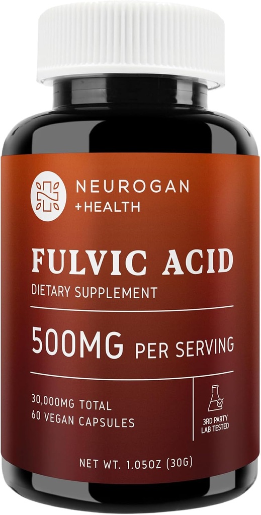 Organic Neurogan Fulvic Acid Capsules for Digestive & Immune Support | Boost Cellular Energy & Brain Function | Natural Mineral Complex from Shilajit | 500mg - 60 Count