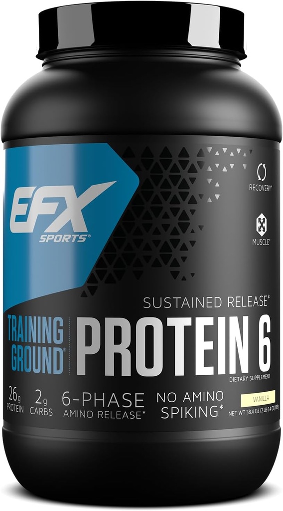 EFX Sports Training Ground Protein 6 Blend | 26g 6-Source Sustained Release Protein Powder | Whey, Egg White, & Pea Protein | 32 Servings Vanilla Flavor