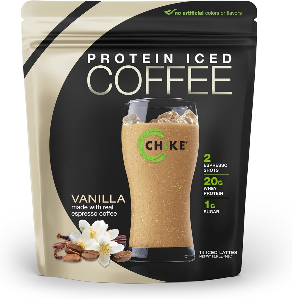 Chike Vanilla High Protein Iced Coffee - 20g Protein, 2 Shots Espresso, 1g Sugar - Keto & Gluten Free - 14 Servings