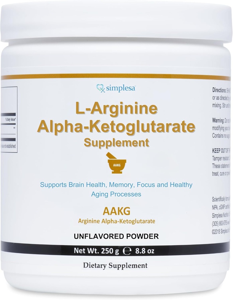 L-Arginine Alpha-Ketoglutarate Powder Supplement, 2000mg Per Serving, Brain Health Support, Memory & Focus, 250g