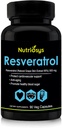 500mg Resveratrol Supplement - 90 Veg Capsules by Nutriosys