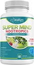 Natural Brain Boost Supplement with Bacopa Monnieri, Rhodiola Rosea, Ginkgo Biloba & Vitamin B12 - 60 Vegan Capsules - Made in USA by JeaKen