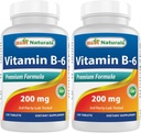 High Potency Vitamin B6 Supplement for Adults - 200mg, 120 Tablets (Pack of 2) by Best Naturals
