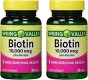 2-Pack Spring Valley Biotin 10000mcg with Keratin 100mg Dietary Supplement - 60 Tablets + Your Vitamin Guide©