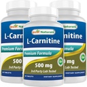 Natural L-Carnitine Tartrate 500mg Tablets - 270 Count (3 Pack) - Top Quality Supplement for Energy Boost and Weight Management