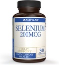 High Absorption Vegan Selenium Supplement for Healthy Immune & Thyroid Function | 200mcg Antioxidant Support | Non-GMO | 30ct