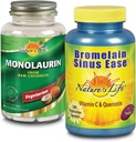 Monolaurin & Bromelain Sinus Ease Bundle for Immune & Respiratory Support - 90ct Monolaurin, 100ct Bromelain