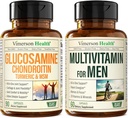 Men's Joint Health and Immune Support Supplement Bundle - Glucosamine, Chondroitin, Turmeric, MSM, Multivitamin - 2 Bottles by Vimerson Health