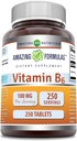 High Potency Vitamin B6 Pyridoxine 100mg 250 Tablets | Amazing Nutrition Supplement | Non-GMO & Gluten Free | USA Made