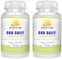 Professional Strength L-Methylfolate 15mg - 180 Capsules (2 Bottles) - Active Methyl Folate Supplement - Non GMO, Gluten Free