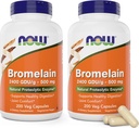 NOW Foods Bromelain 500mg 200 Veg Capsules x2 - Non-GMO, Vegan Supplement