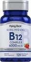 Piping Rock Berry Flavor Sublingual B12 Complex 6000 mcg Tablets - 120 ct | Vegetarian, Non-GMO, Gluten-Free
