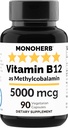High Potency Vitamin B12 Methylcobalamin Capsules - 5000 mcg, 90 Vegetarian Capsules