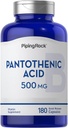 500mg Pantothenic Acid Capsules - 180 Count - Non-GMO & Gluten Free B Vitamin Supplement by Piping Rock