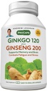 Ginkgo 120 Plus Ginseng Capsules - Brain and Memory Support, Combats Stress and Fatigue - No Additives