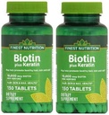 300 Count Finest Nutrition Biotin Plus Keratin - 10,000mcg - 2 Pack