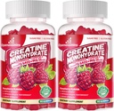 2 Pack OPENOVOMINS Creatine Monohydrate Gummies with L-Taurine + Vitamin B12 - Sugar Free Chewable Supplement for Men & Women, 180 Raspberry Gummies